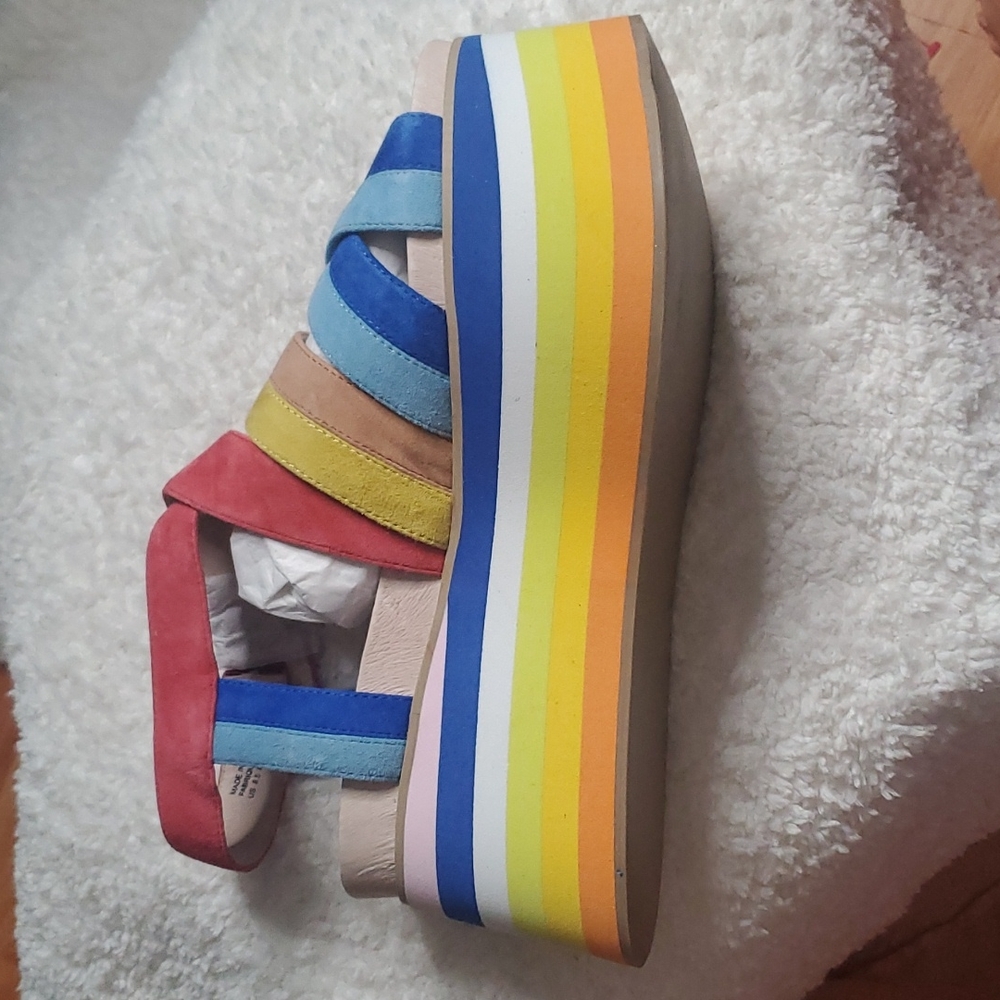 SHELLYS LONDON Rainbow platform sandals SZ 8.5